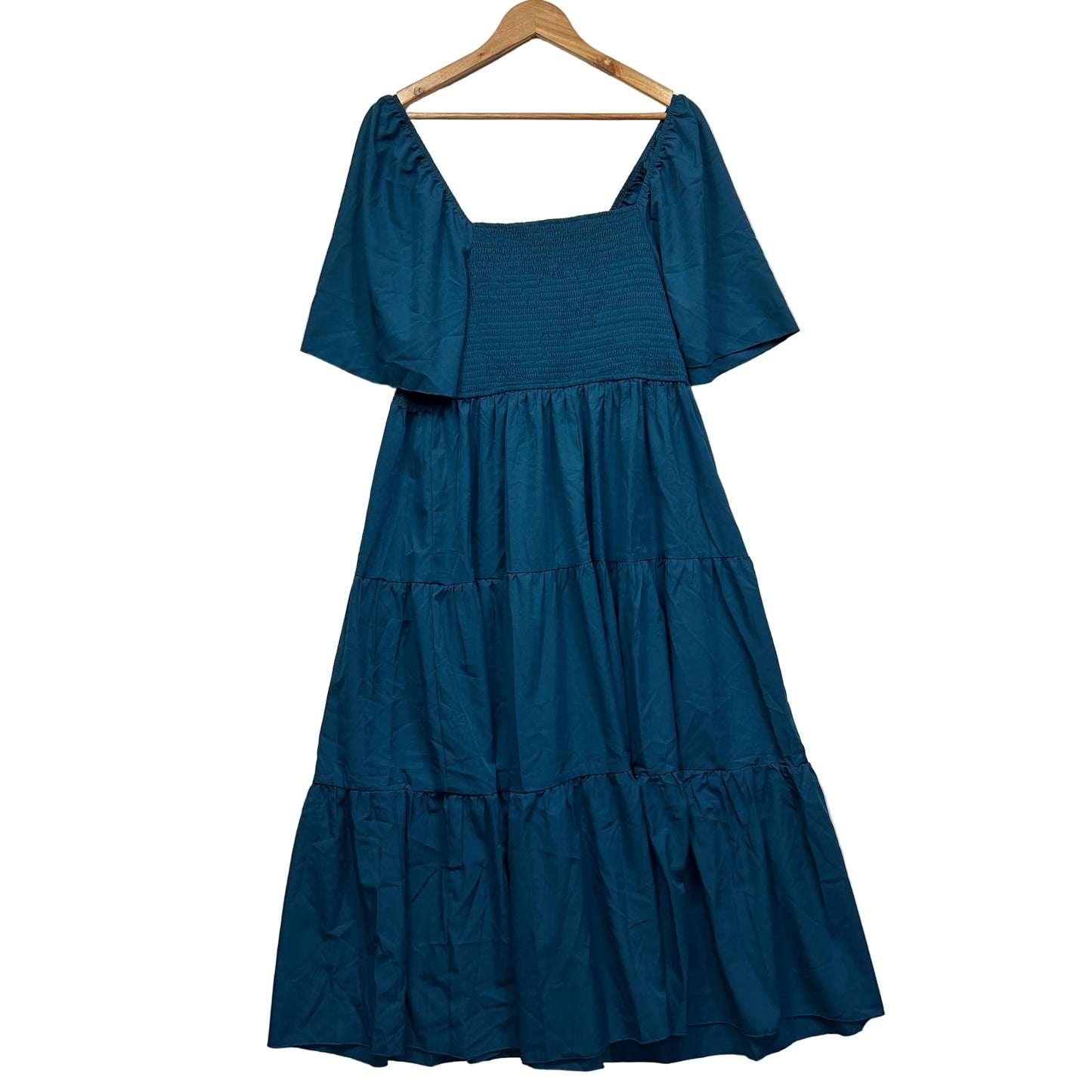 Dark blue tiered dress front view