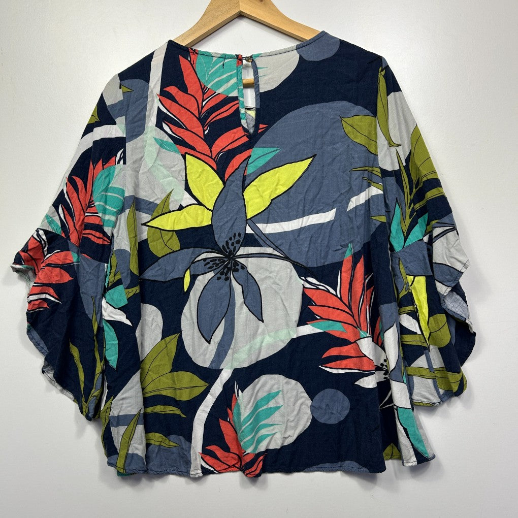 Navy floral blouse front view