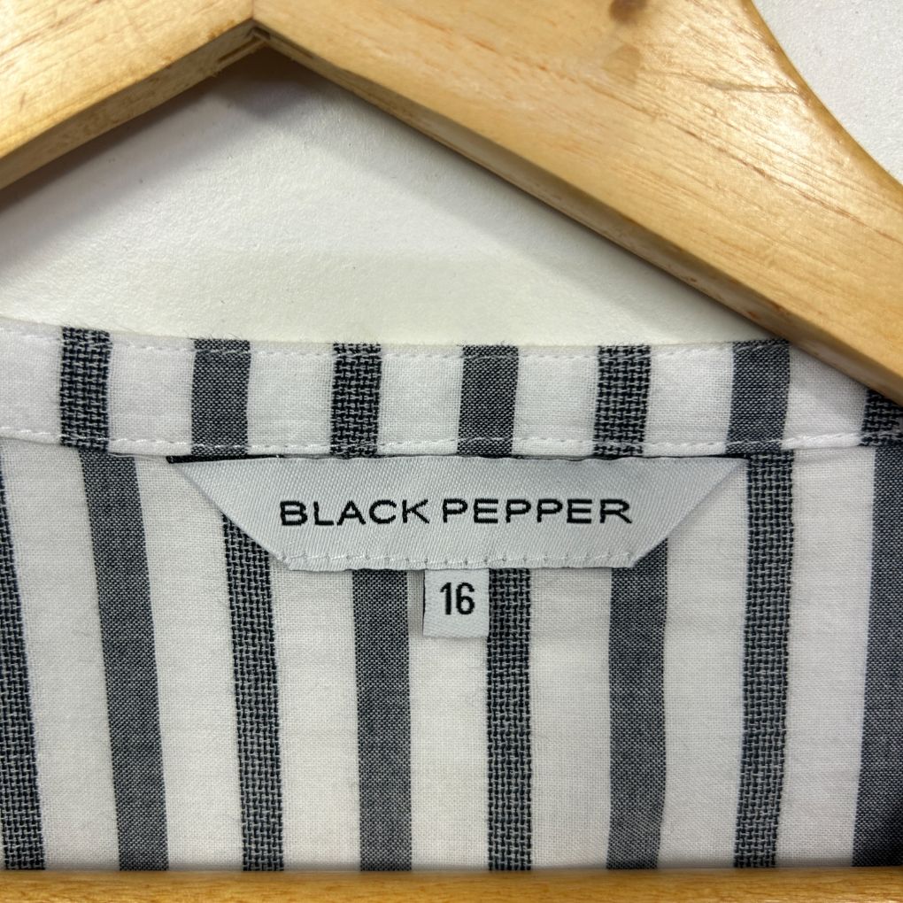 Black Pepper striped shirt label detail view