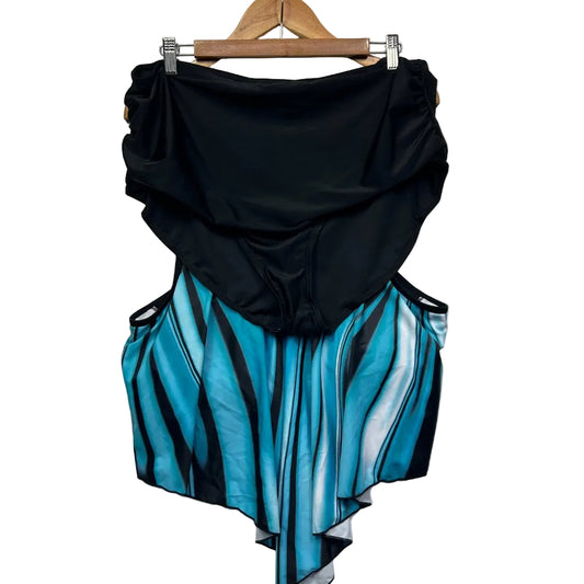 Black and blue striped swimsuit front view