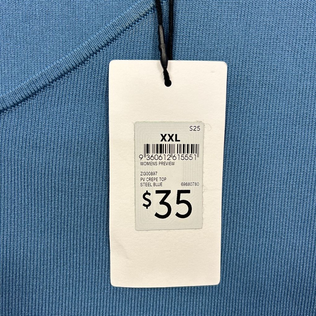Blue ribbed top with price tag detail view