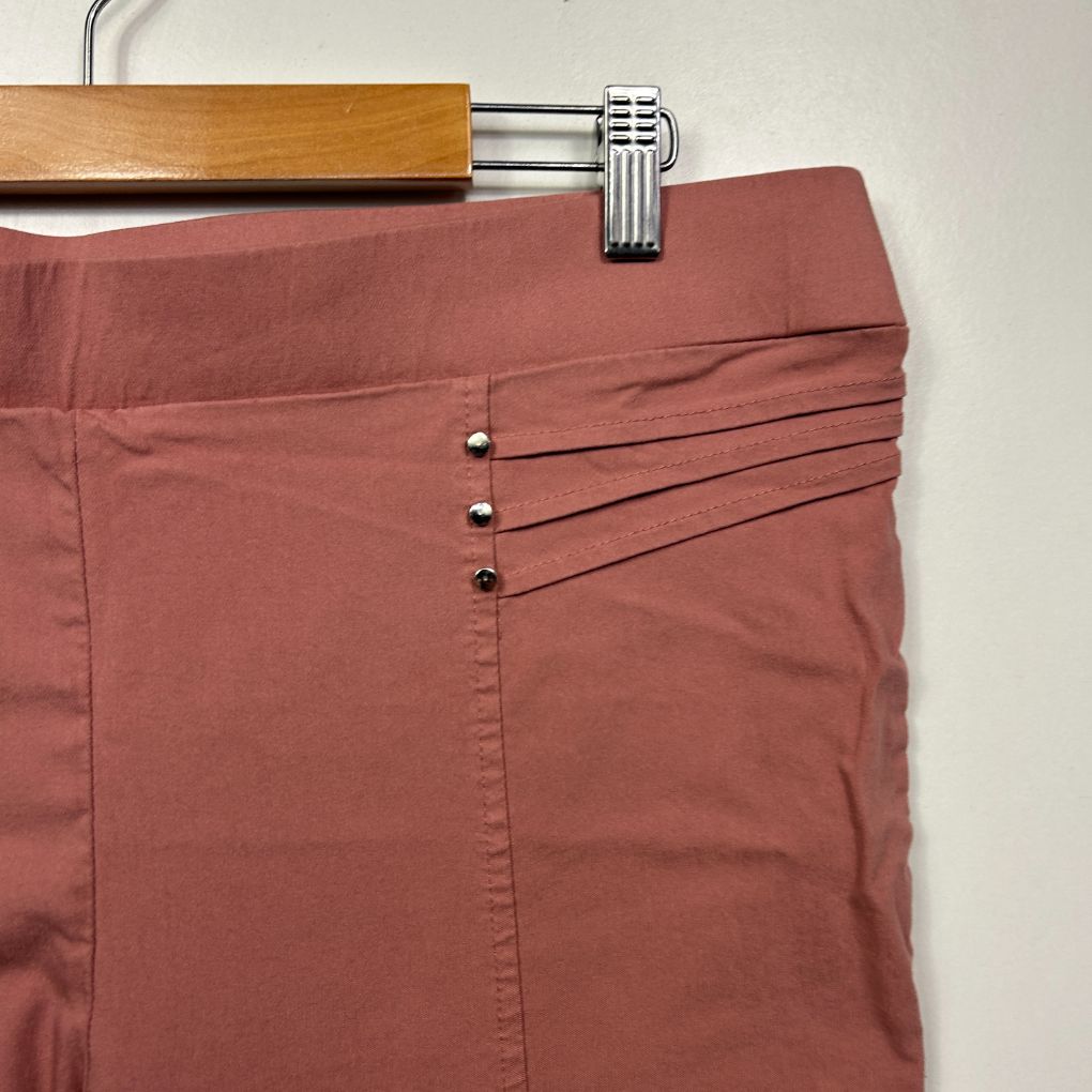 Terracotta pants front view with pleated detail
