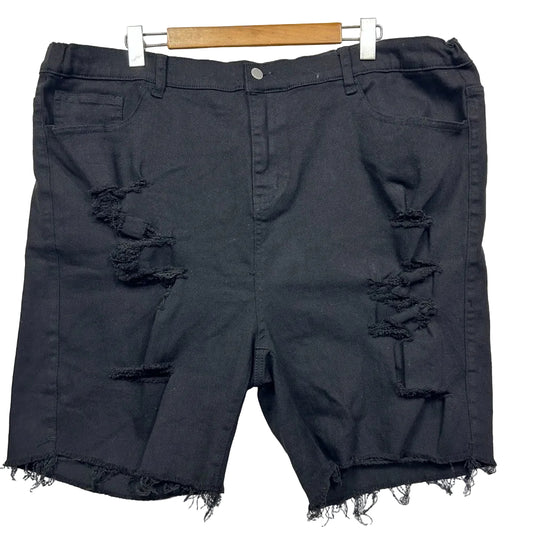 Black denim shorts front view