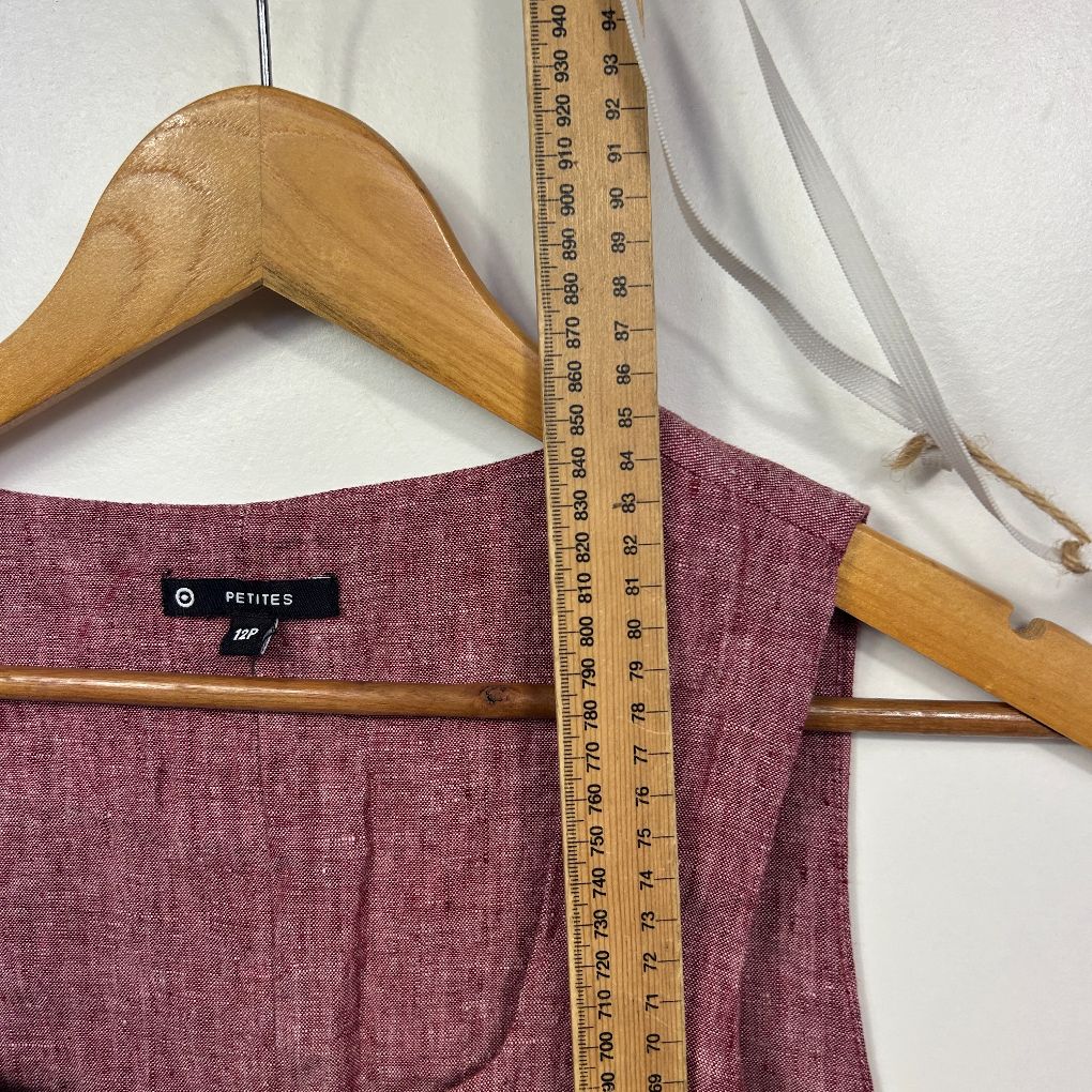Mauve linen tank top front view with measuring tape