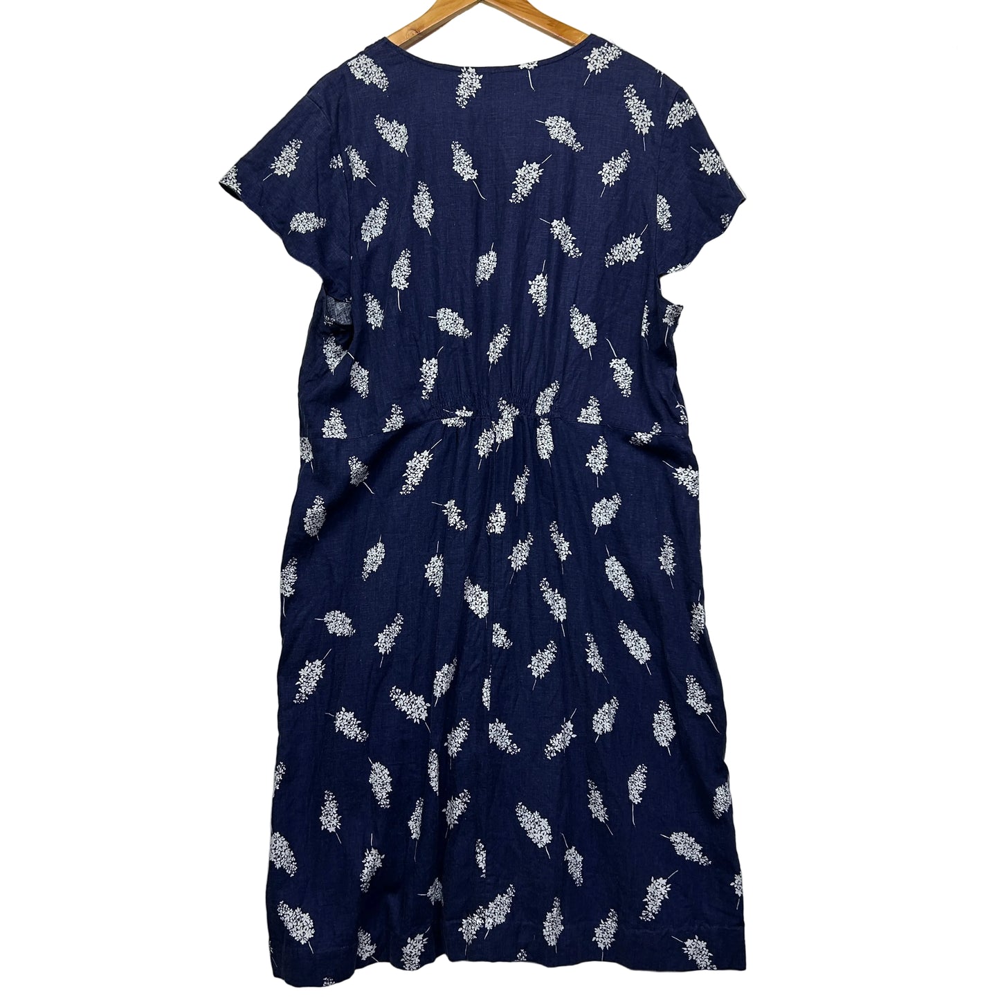 Navy blue dress with white floral print front view