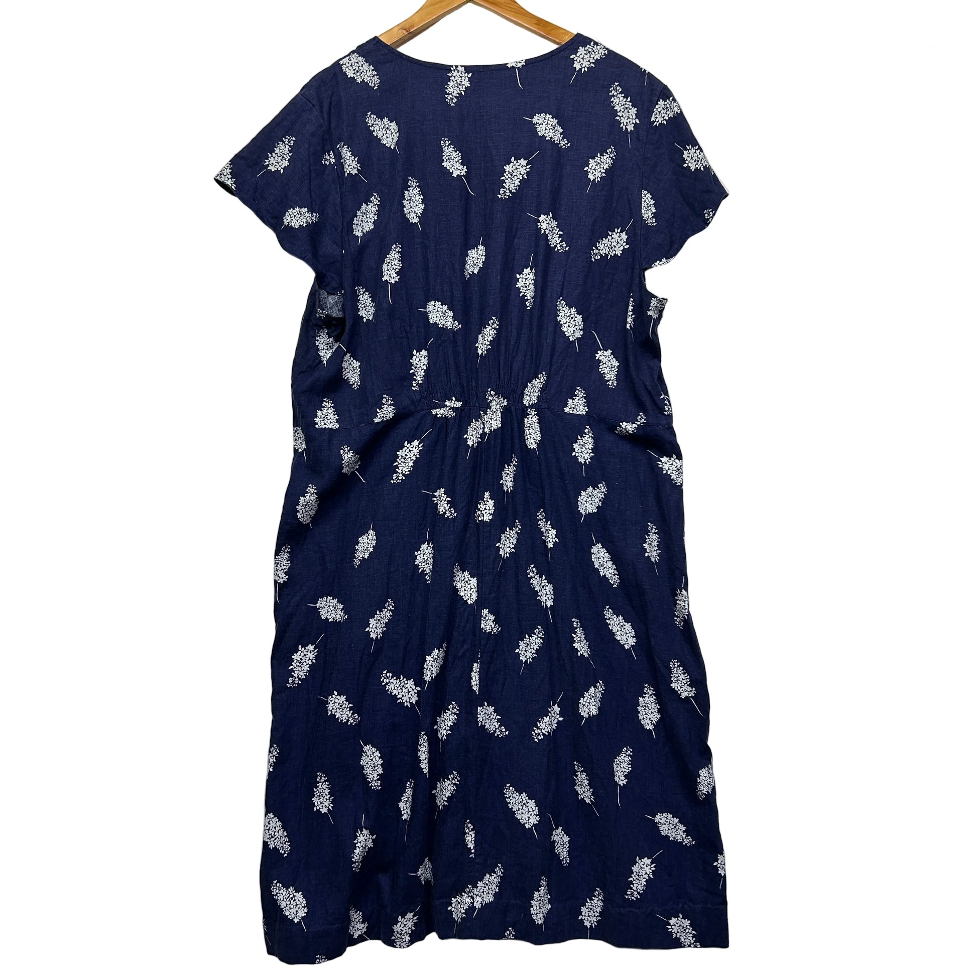 Navy blue dress with white floral print front view