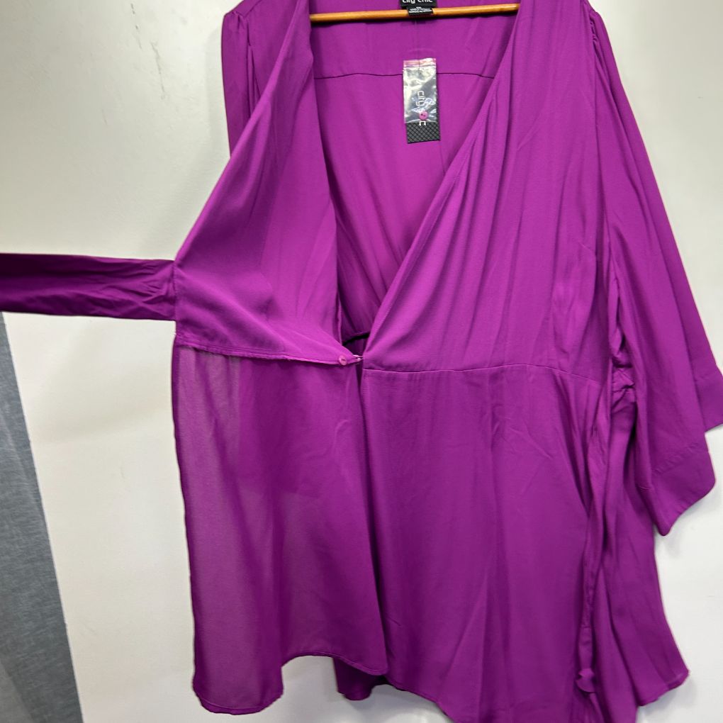 Purple wrap blouse front view