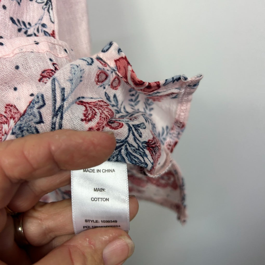Pink floral blouse label detail view
