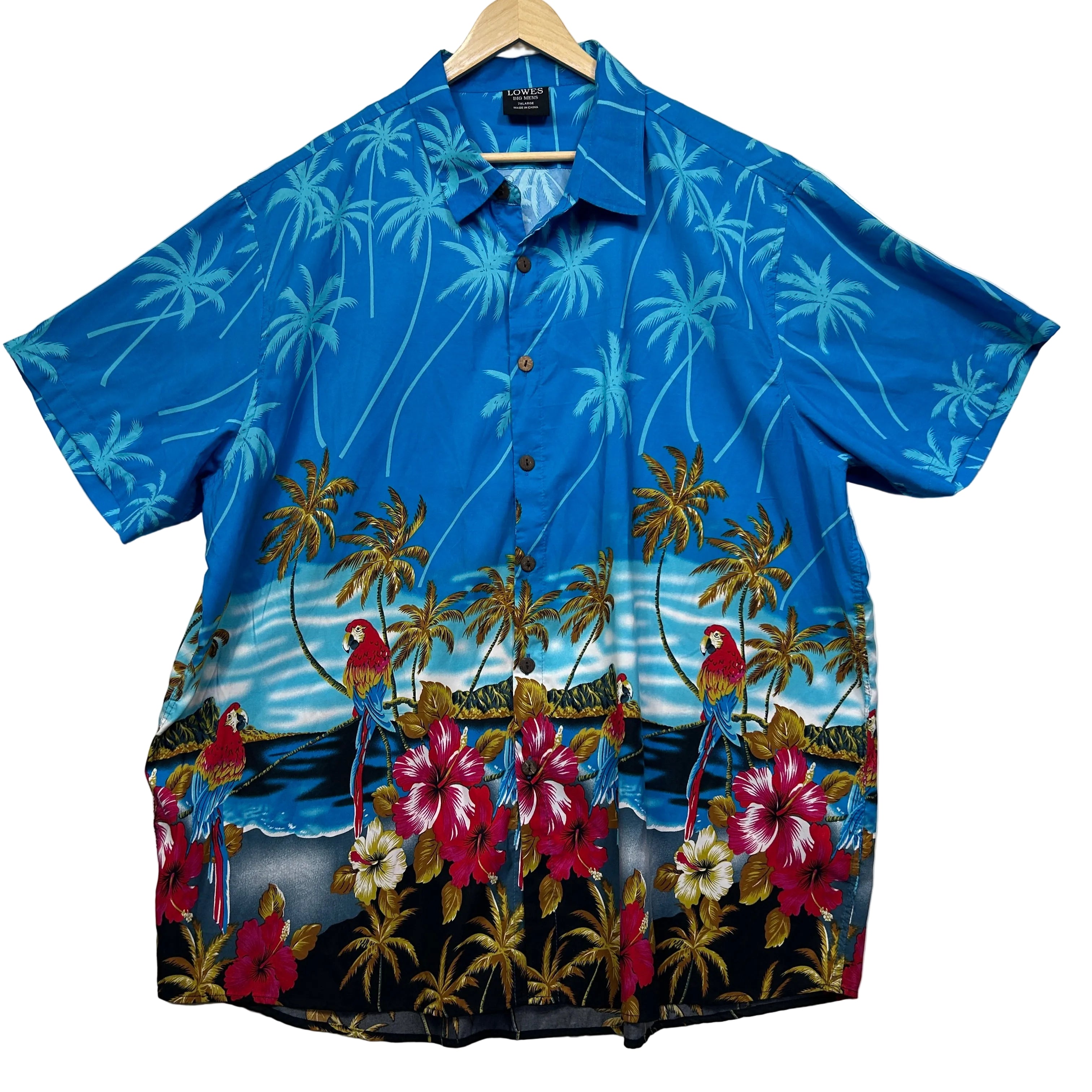 Lowes Blue Hawaiian Print Short Sleeve Shirt - Size 7XL