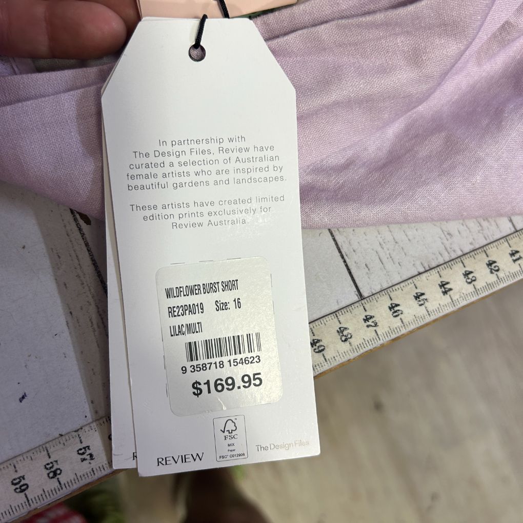 White clothing label detail view