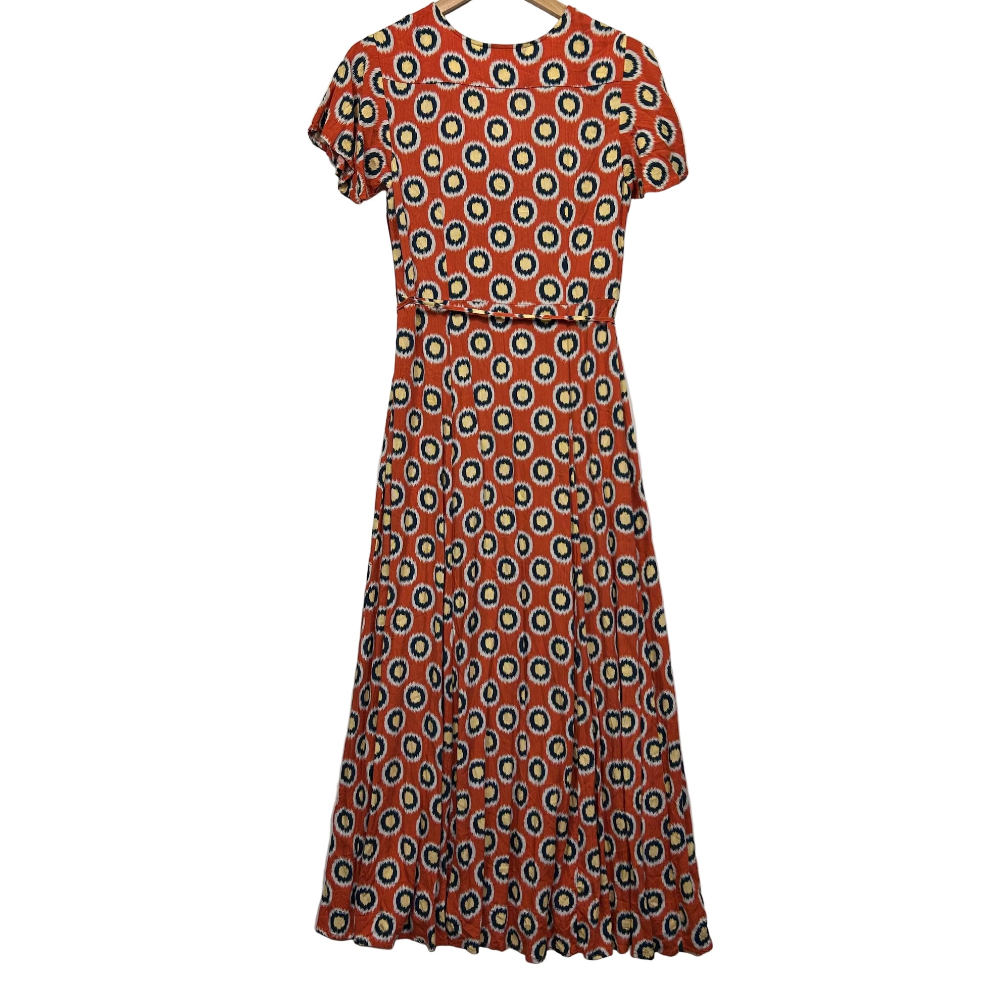 Rust orange geometric patterned dress front view