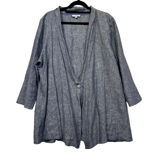Grey linen cardigan front view
