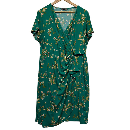 Green floral wrap dress front view