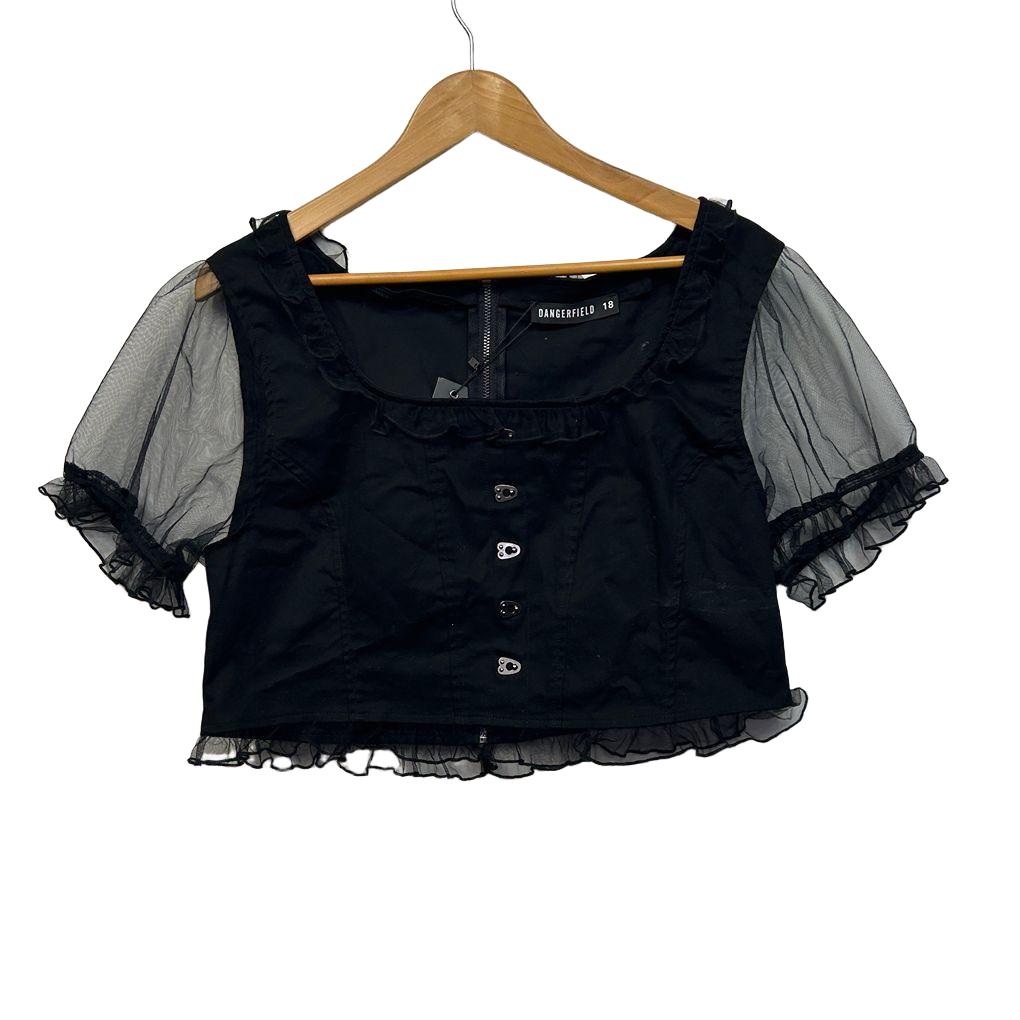 Dangerfield Black Cotton Crop Top - Size 18