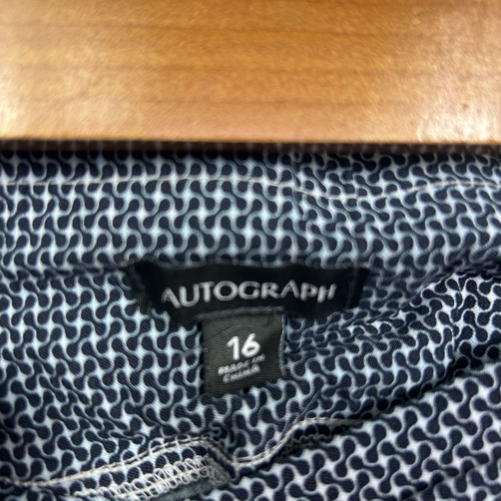 Navy and white patterned fabric detail view