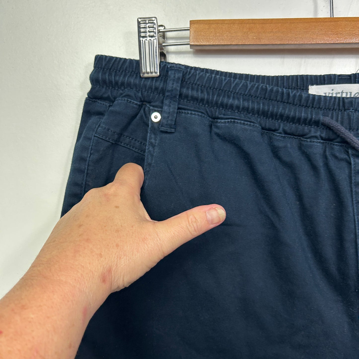 Navy shorts front detail view