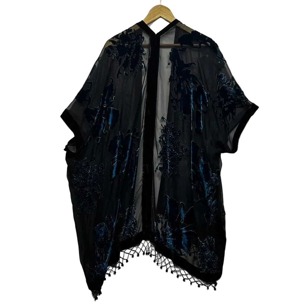 Black Velvert Floral Kimono - One Size