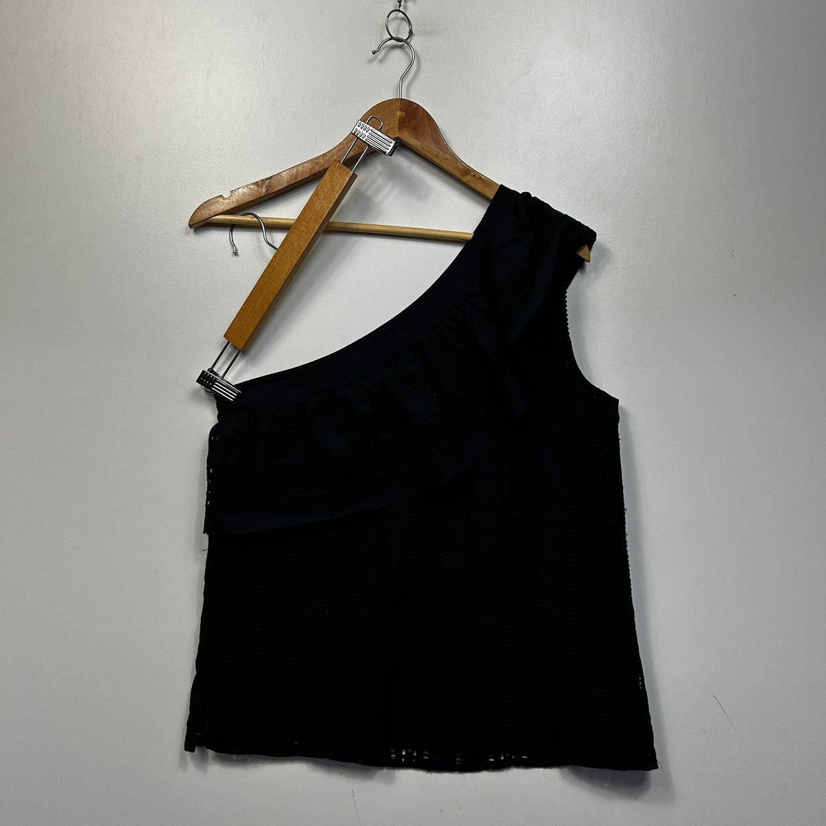Portmans Black Cotton One Shoulder Top - Size 12