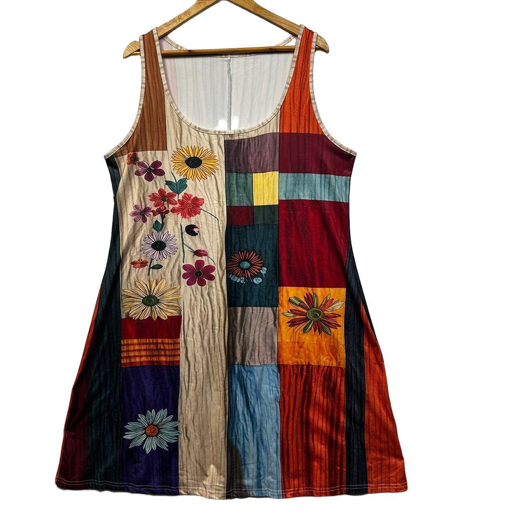 Multicoloured Patchwork Dress - Size 2XL
