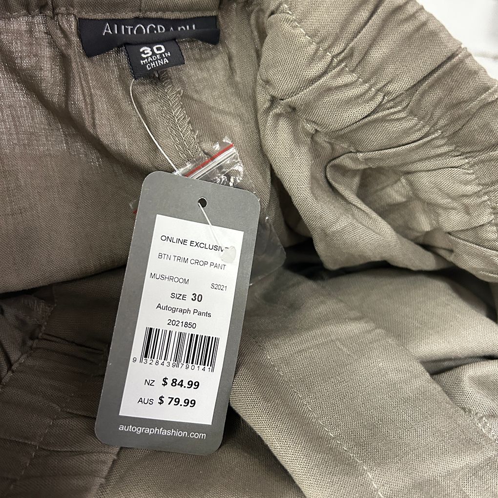 Autograph Mushroom Linen Wide Leg Crop Pants - Size 30