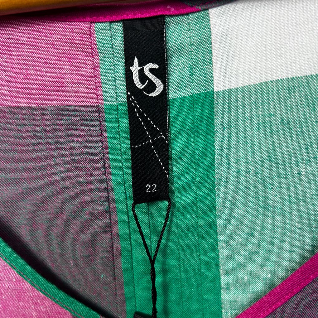 Taking Shape Pink Green Check Plus Size Linen Top - Size 22