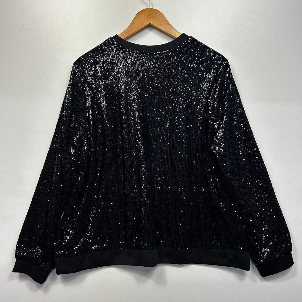 Virtuelle Black Sequin Full Zip Up Jacket - Size 20