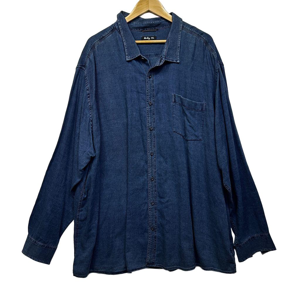 Mr Big Blue Cotton Denim Long Sleeve Shirt - Size 7XL