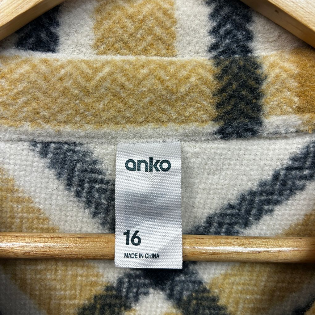 Anko Cream Check Shacket - Size 16