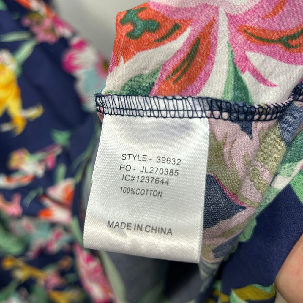 Clarity Navy Floral Cotton Tiered Dress - Size 14/16