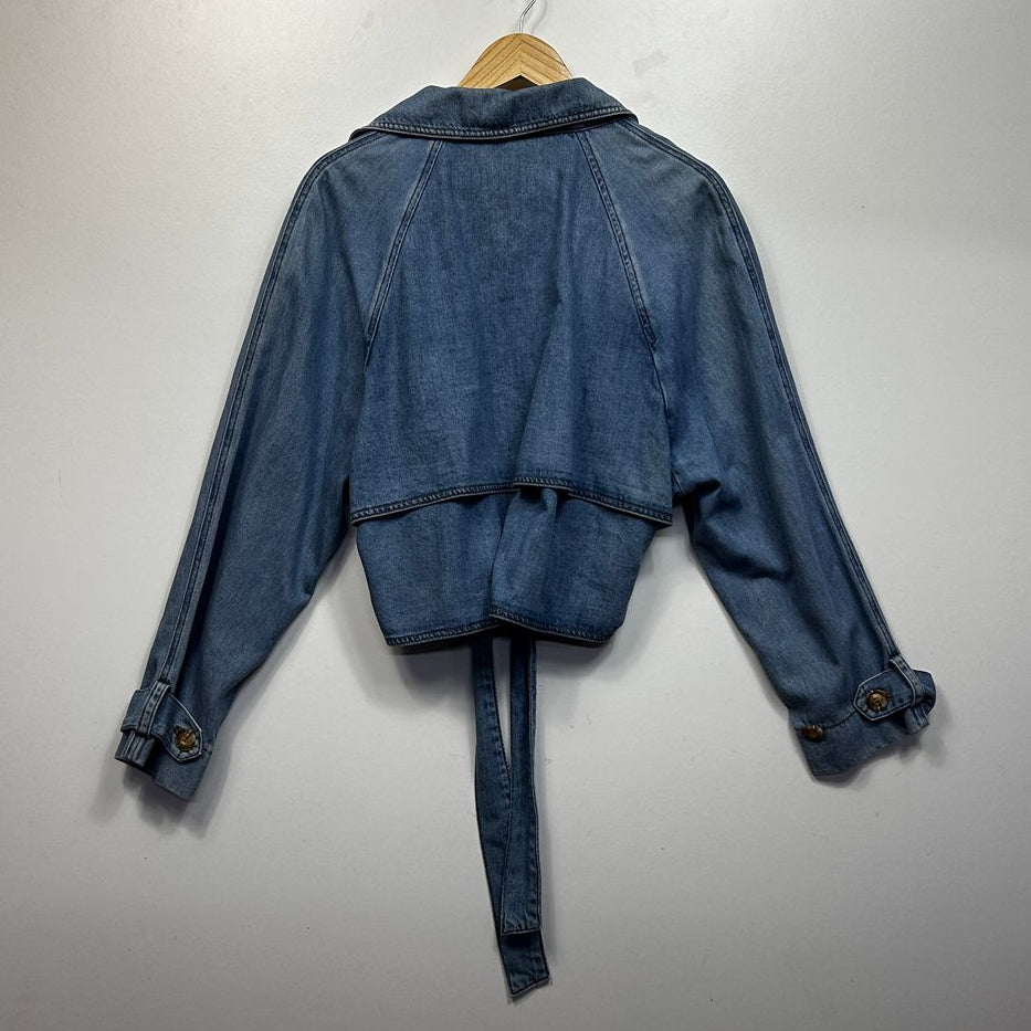 Sussan Blue Cotton Denim Wrap Jacket - Size 16
