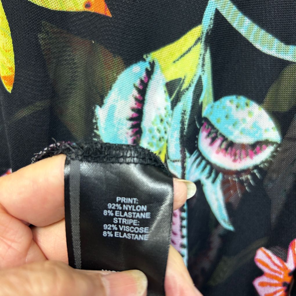 Taking Shape Black Mesh Sheer Multicoloured Floral Tunic Top - Size 20/22