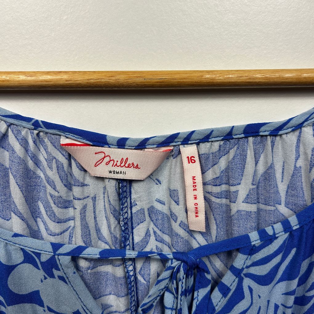 Millers Blue Palm Print Top - Size 16