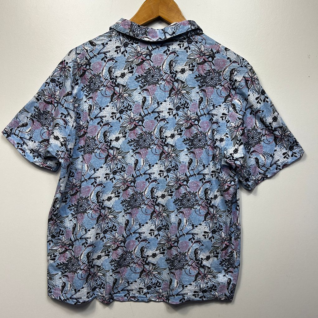 Black Pepper Blue Floral Cotton Shirt - Size 16