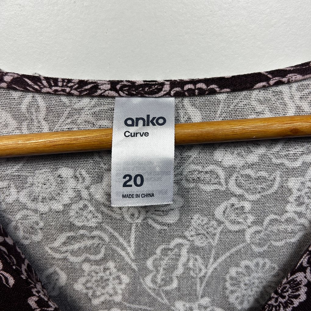 Anko Chocolate Pink Floral Plus Size Linen Top - Size 20