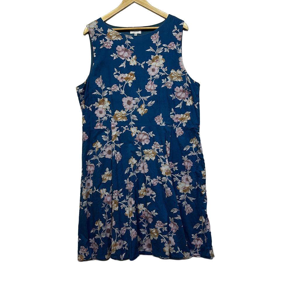 Capture Blue Floral Cotton Sleeveless Dress - Size 20