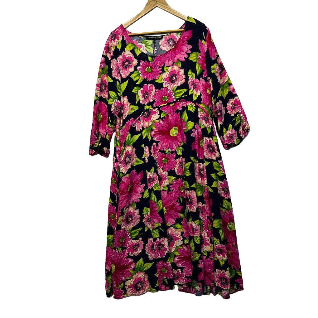 Willow Tree Floral Linen Dress - Size 16