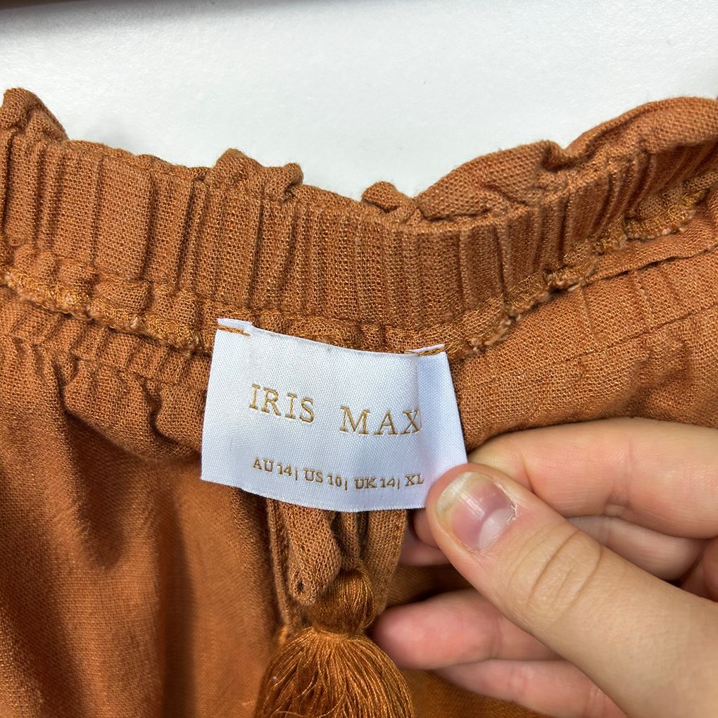 Iris Max Rust Linen Wide Leg Pants - Size 14