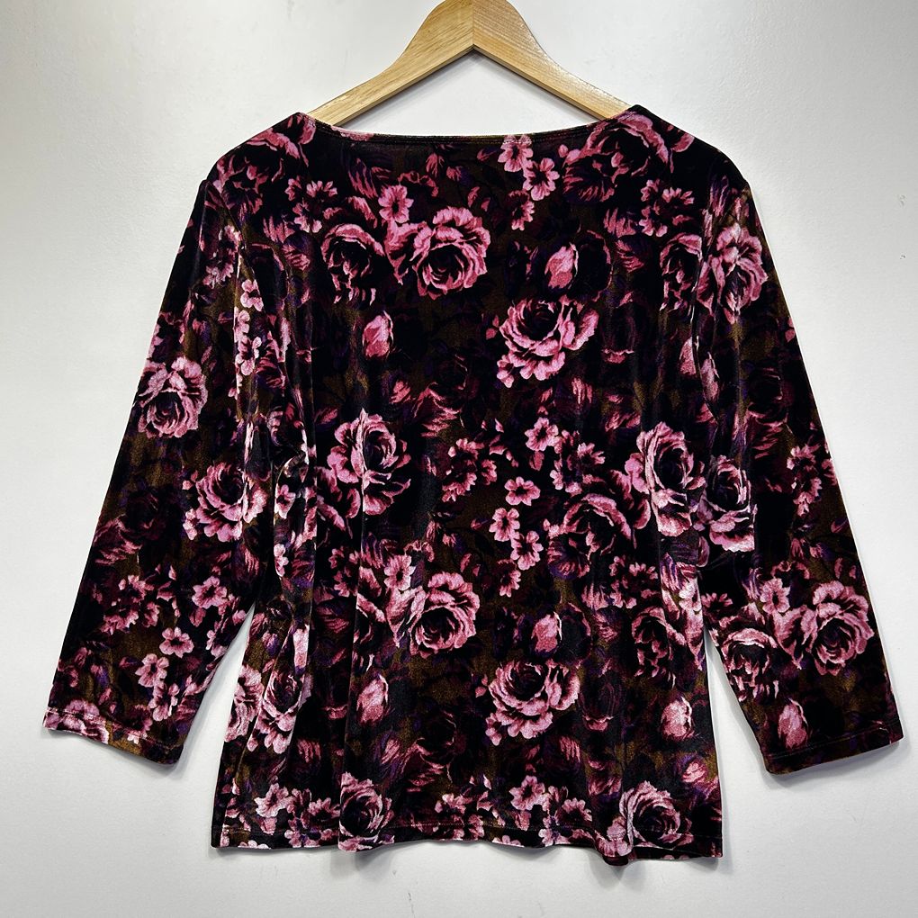 Rockmans Purple Velvet Floral Top - Size XL