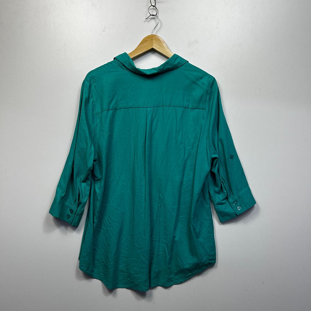 Noni B Teal Plus Size Linen Shirt - Size 18