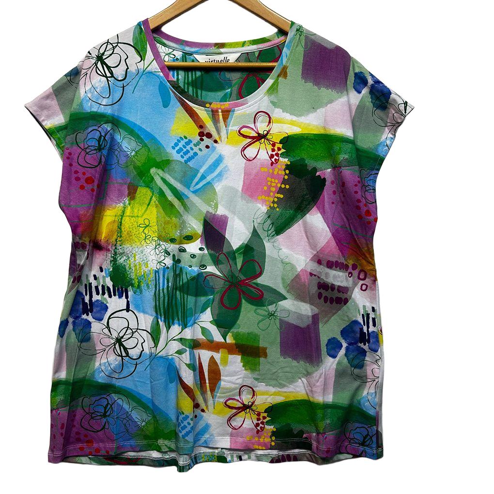 Virtuelle Multicoloured Cotton Short Sleeve Top - Size 14