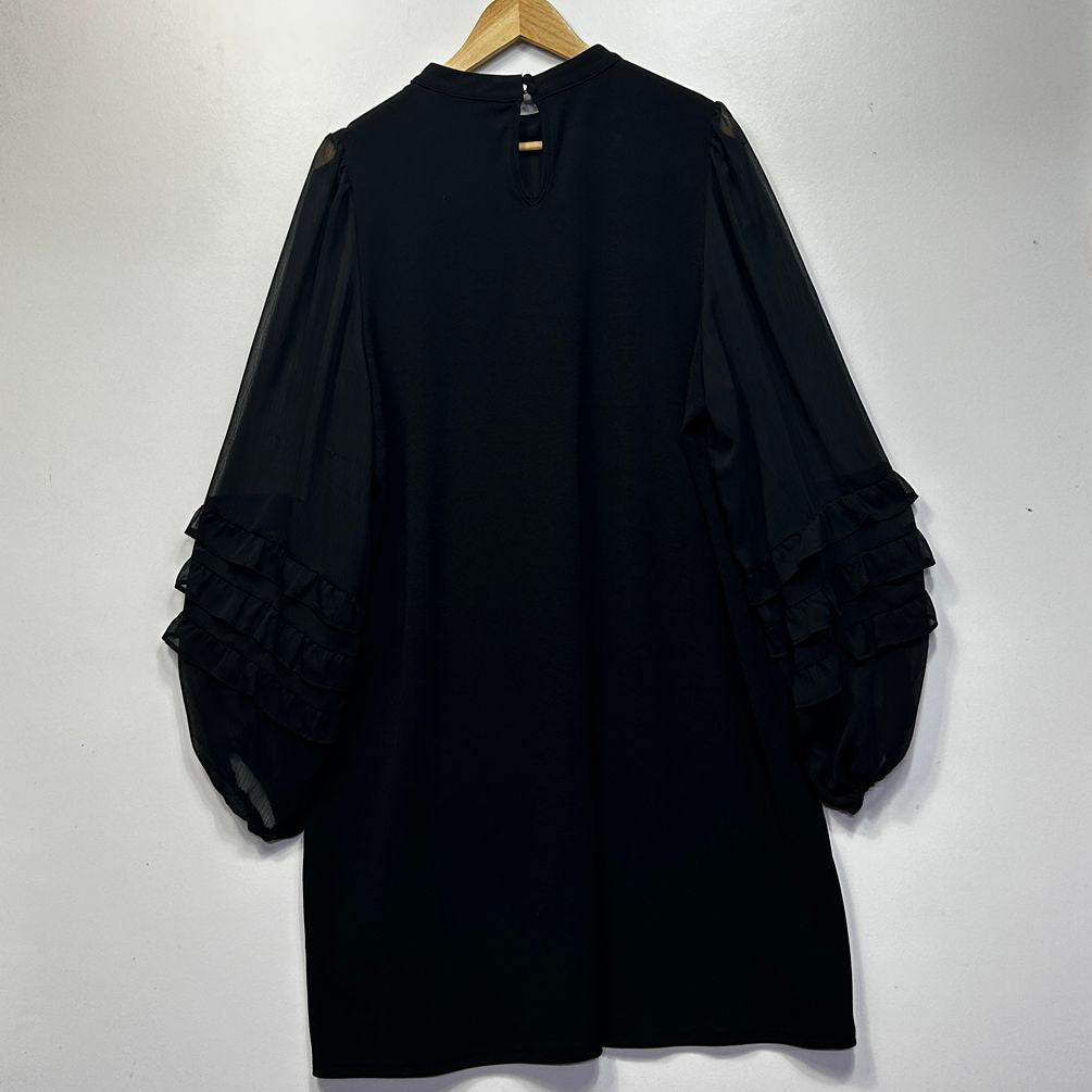City Chic Black Plus Size Ruffle Sleeve Long Sleeve Dress - Size M/18