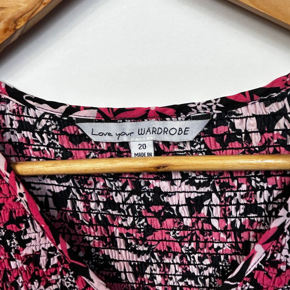 Love Your Wardrobe Pink Black Floral Maxi Dress - Size 20