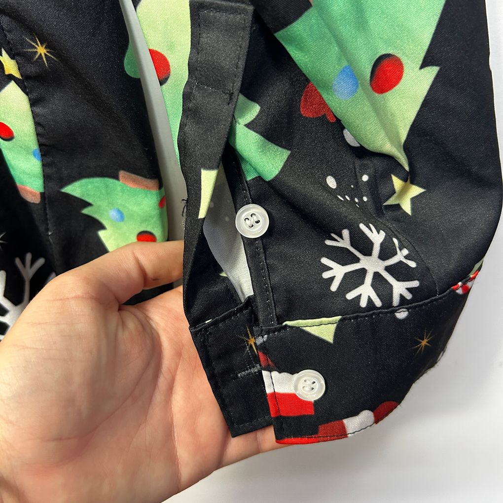 Black Christmas Santa Button Up Unisex Shirt - Size L