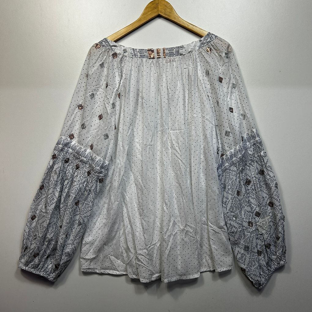 Lulasoul White Sequin Boho Top - Size 2X