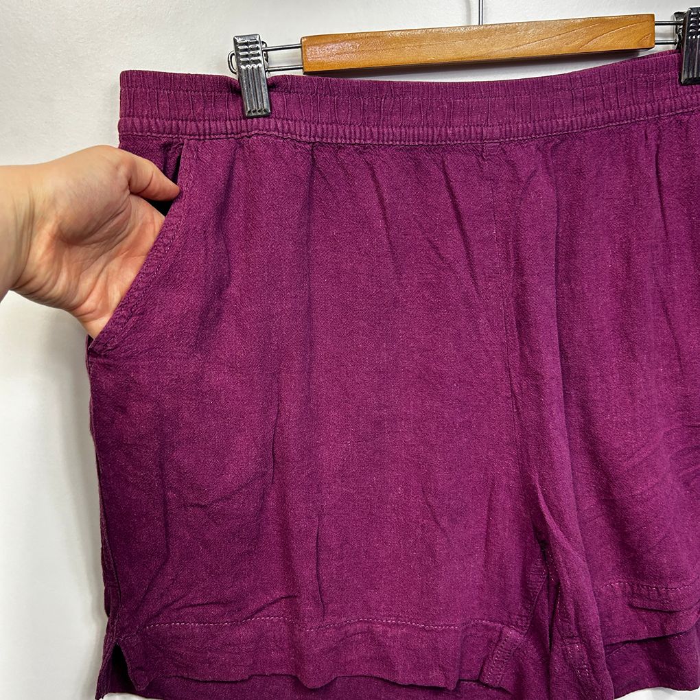 Rockmans Purple Plus Size Linen Shorts - Size 20