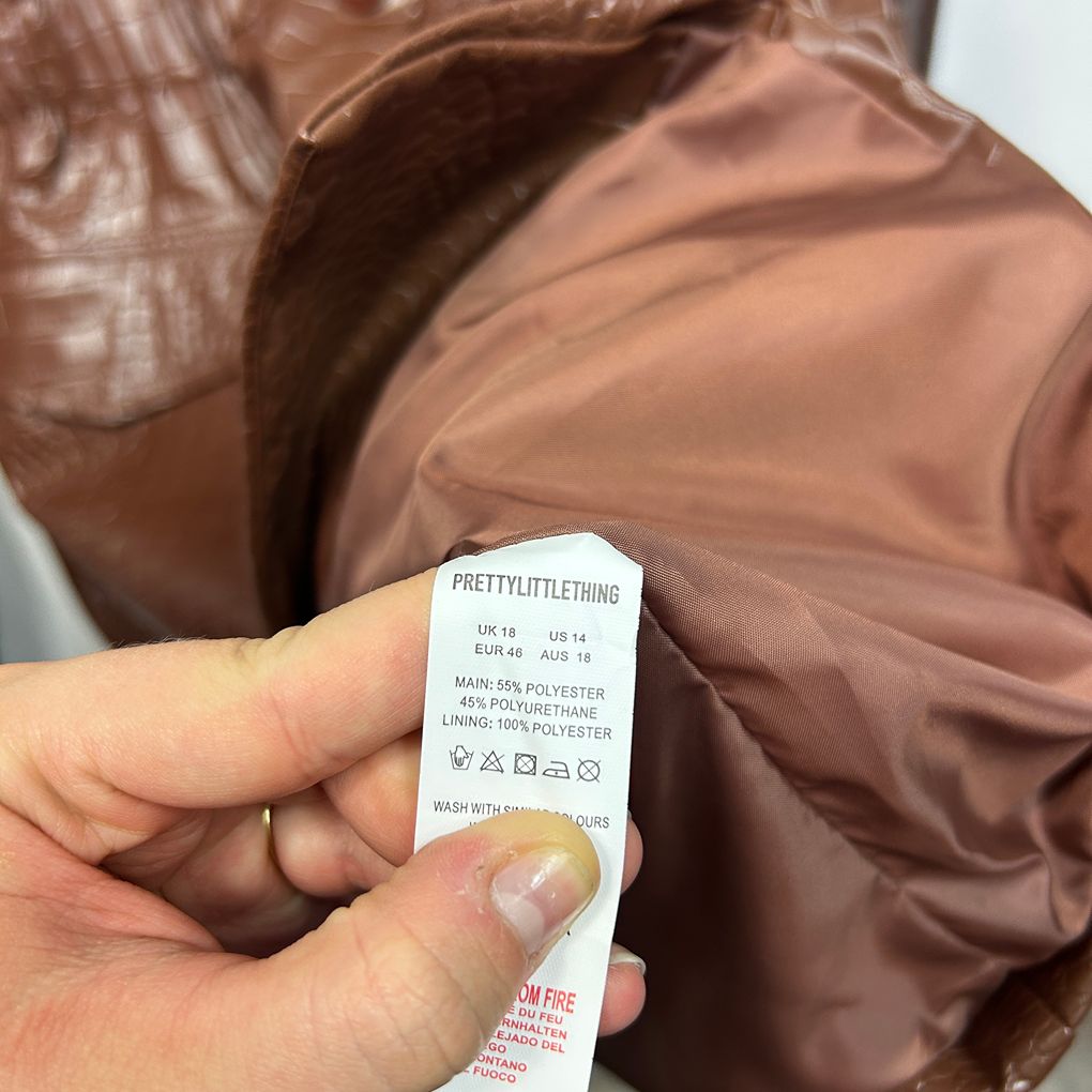 PrettyLittleThing Brown Plus Size Faux Leather Jacket - Size 18