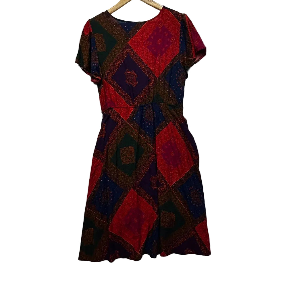 Henry Oscar Red Multicoloured Print Dress - Size 14