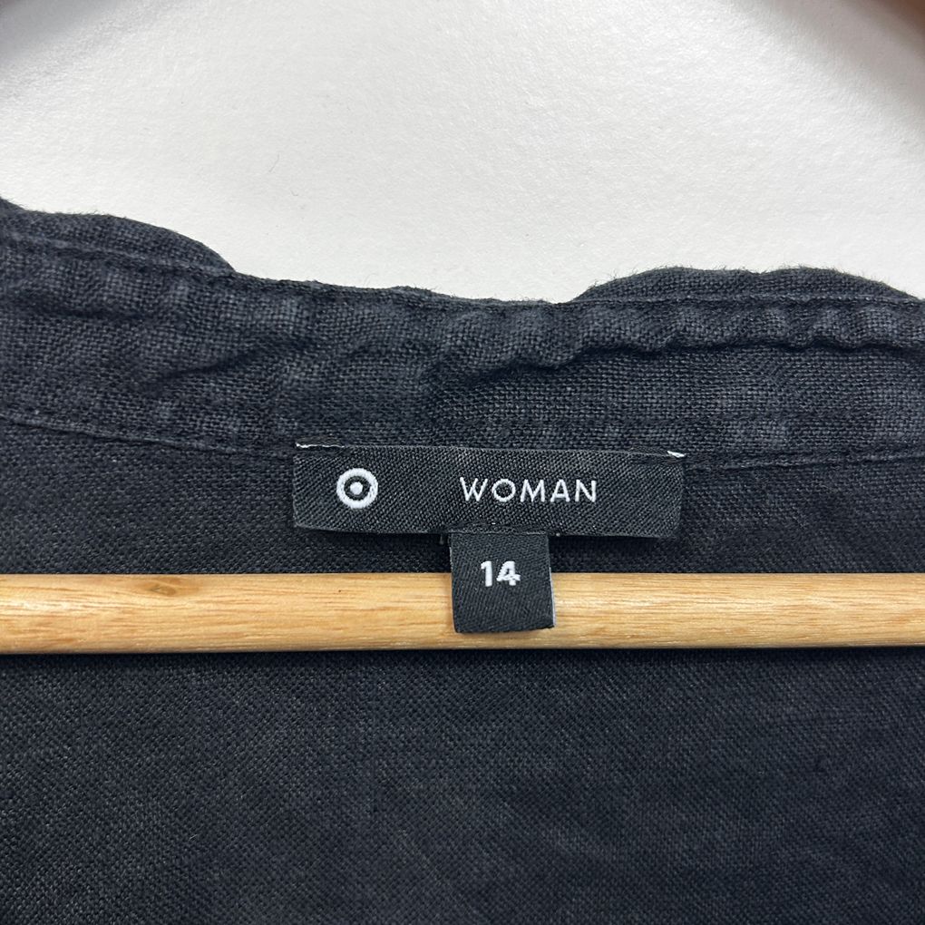 Target Black Linen Long Sleeve Top - Size 14