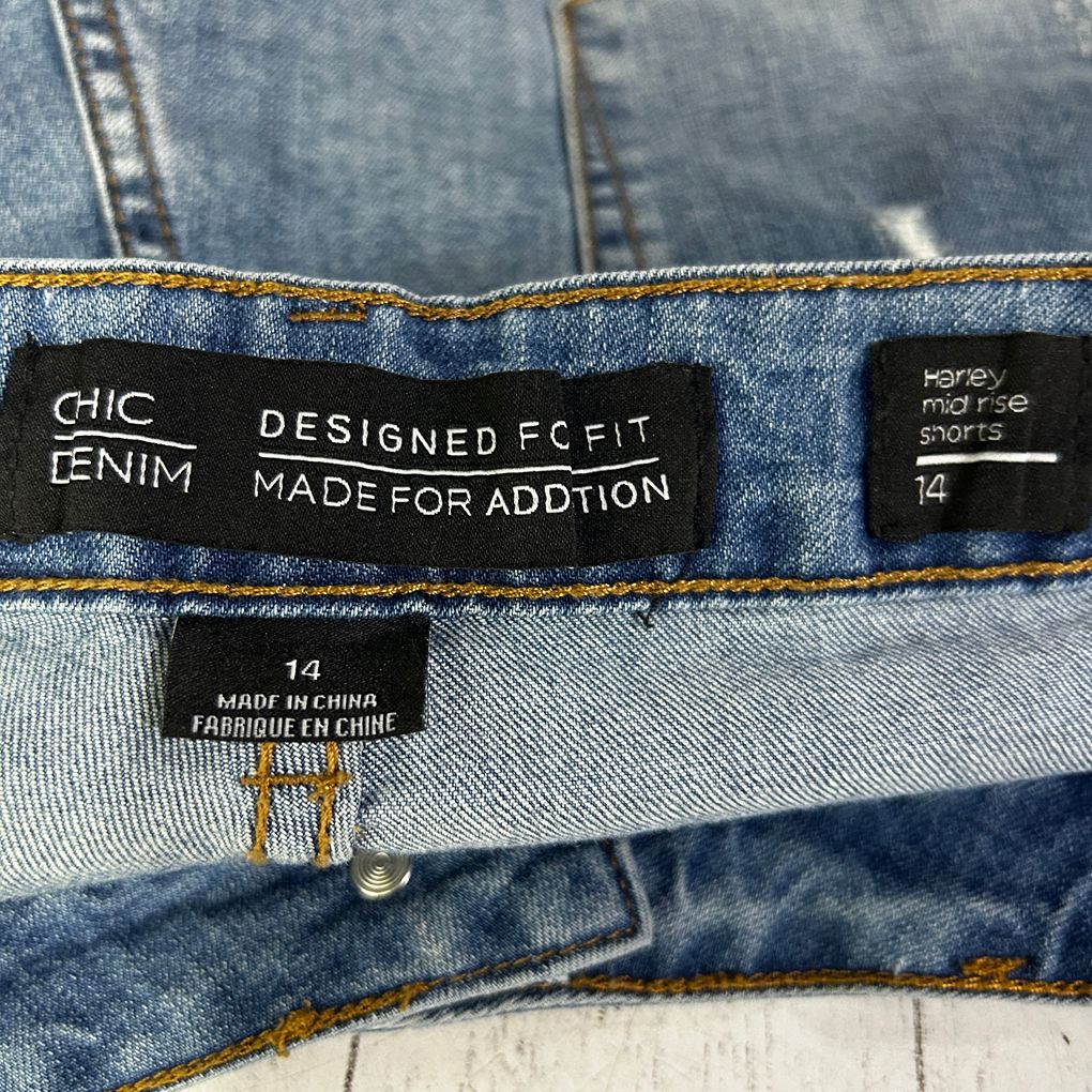 City Chic Harley Mid Rise Blue Denim Shorts - Size 14