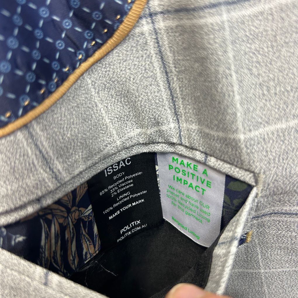 Politix Grey Slim Stretch Check Mens Jacket Blazer - Size 2XL